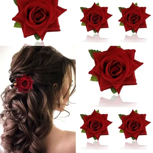  Elegant Velvet Rose Flower Hair Clip